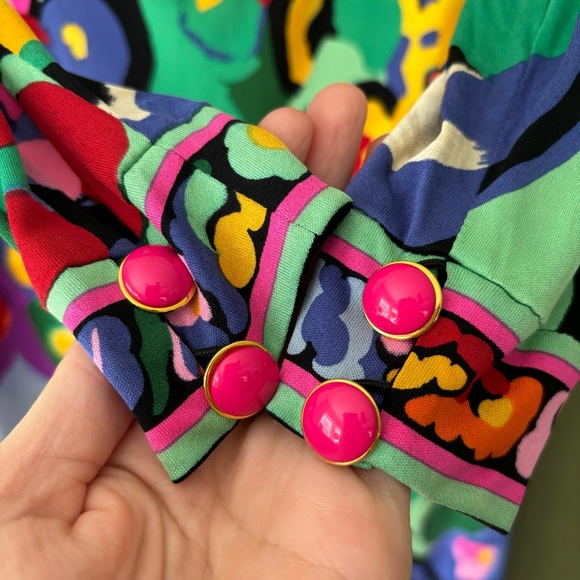 Vintage Leonard Paris Silk Jersey Mikado Midi Floral Dress Size Large - Picture 5 of 12